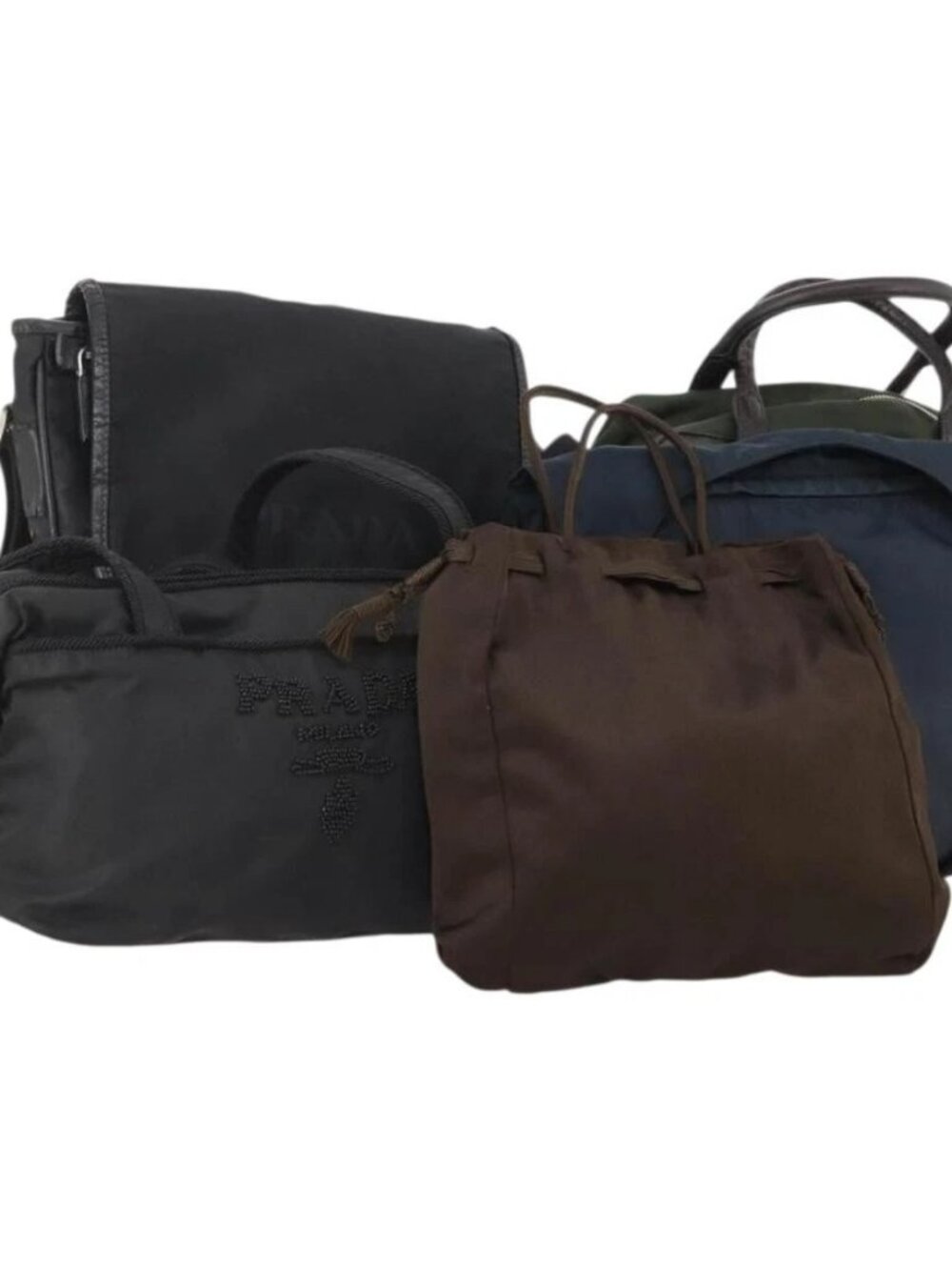 PRADA Shoulder Bag Nylon Leather 5 Set Black Navy Brown Auth